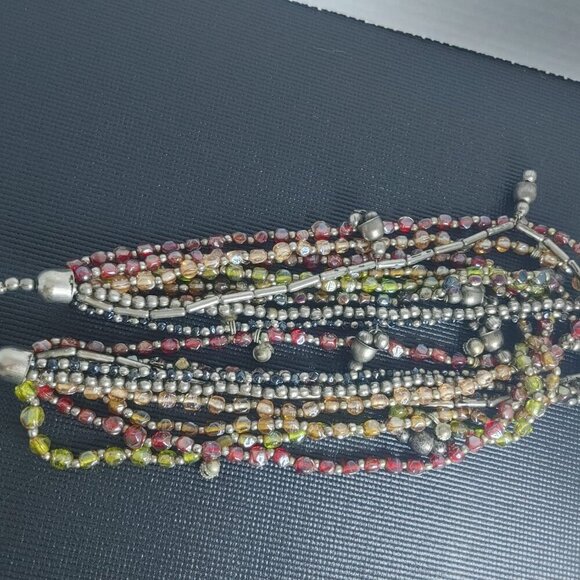 Retro Multi-Strand Denim Multicolor & Silver Tone tube Glass Beads Necklace Boho - Picture 6 of 7